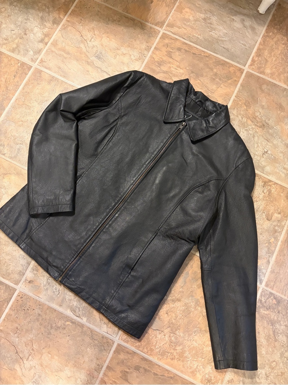 Tirage women’s 2X Black leather jacket quilted padded lining nylon polyester